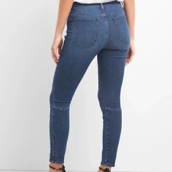 GAP True Skinny Jeans Ankle Zip Cropped Moto Mid Rise Dark Blue Denim Size 26 - Picture 2 of 16